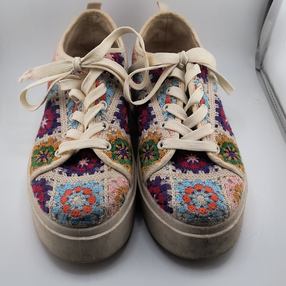 Colorful, Bohemian -style Platform Sneakers Vibrant Crochet Women's Sneakers